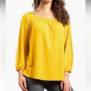 Golden Yellow 3/4 Length Sleeve Viscose Bamboo Tops Loose fit Top Boat Neck #C75